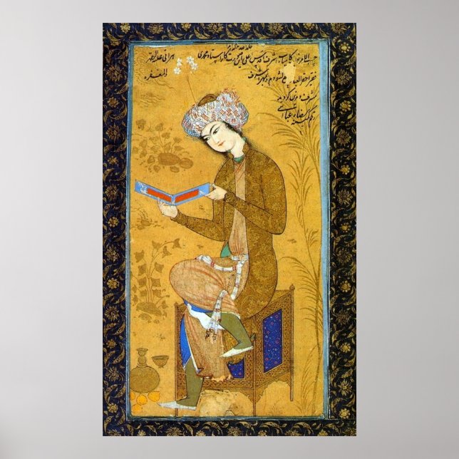 Poster Rapariga com rolagem - Reza Abbasi - c1600 (Frente)