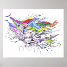 Poster Rapariga com sonhos no cabelo Arte de fantasia sur