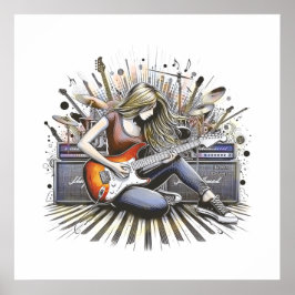 Poster Rapariga com vibrações musicais