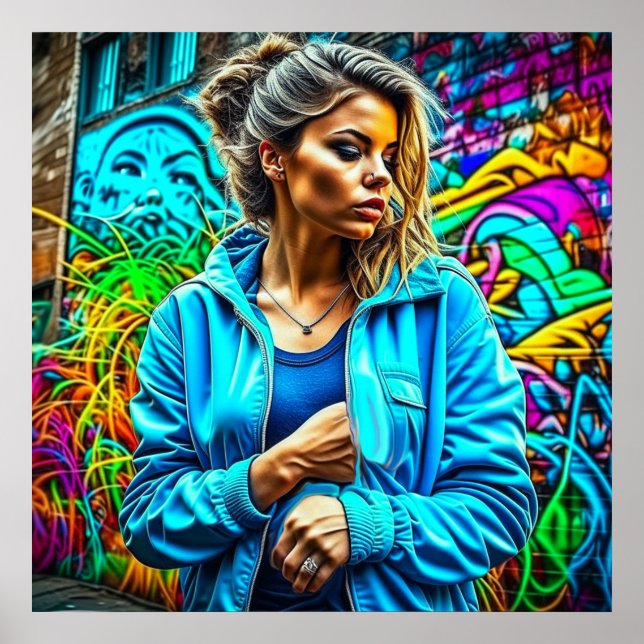 Poster Rapariga de Arte Urbana do Grafite bonito (Frente)