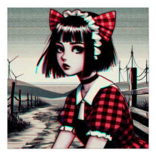 Pôster Rapariga de Gato-Raios em Tartan