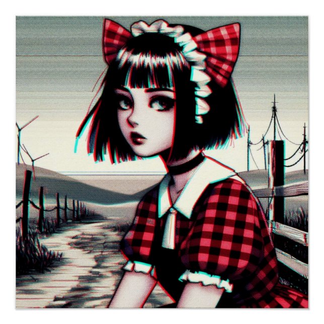 Pôster Rapariga de Gato-Raios em Tartan (Frente)