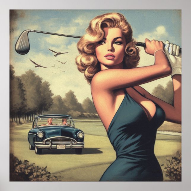 Poster Rapariga de Golfe Retro (Frente)