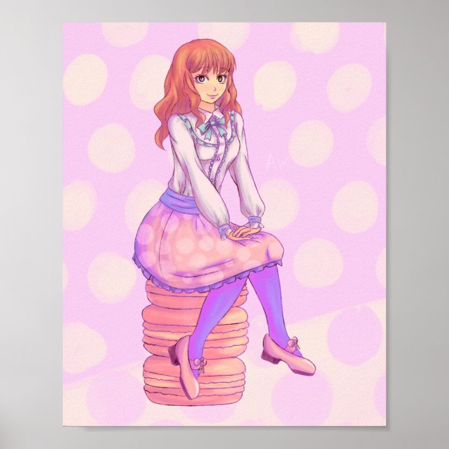 Poster Rapariga de Macaron Rosa (Frente)