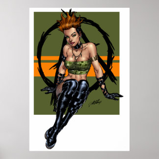 Pôster Rapariga de Pinup Alternativo e Punk em verde pela