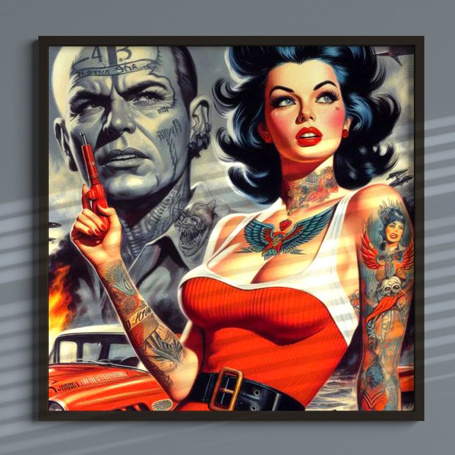 Poster Rapariga De Pulp Tatuada Retro (Criador carregado)
