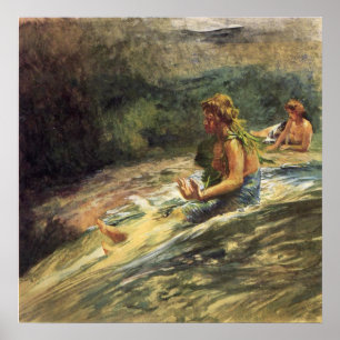 Pôster 'Rapariga deslizando para baixo queda de água' - I