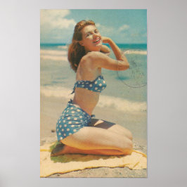 Poster Rapariga do cartão postal de 1964 ~ Cena de Praia