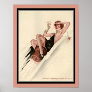 Poster Rapariga do Partido Francês Art Deco de 1920