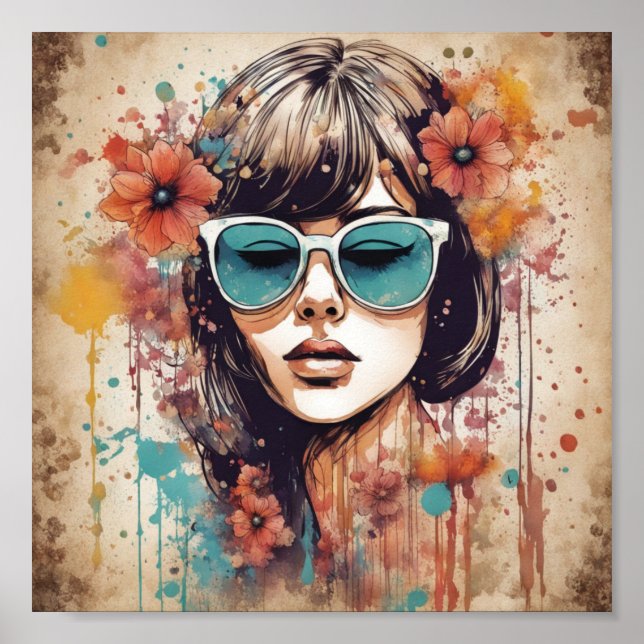 Poster Rapariga e flores (Frente)