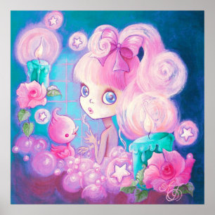 Poster Rapariga em Banho com Velas e Rosas