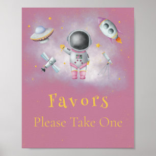 Poster Rapariga espacial Astronauta rockets estrelas cor-