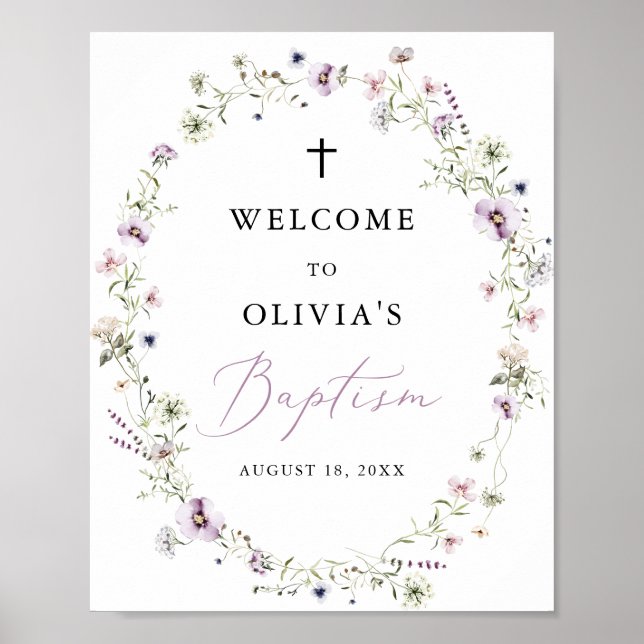 Poster Rapariga Flor Selvagem Baptismo Sinal de Boas-vind (Frente)