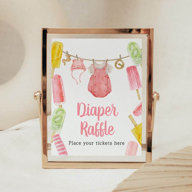 Poster Rapariga Fralda de picolé Raffle (Popsicle Baby Shower Diaper Raffle Sign)