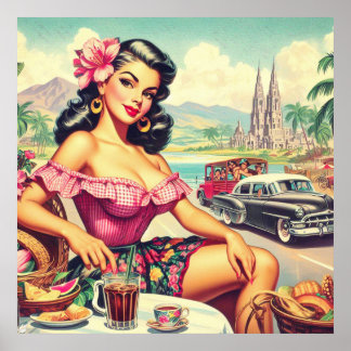 Poster Rapariga hispânica de beleza retrô