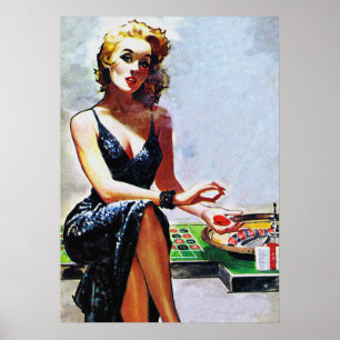 Poster Rapariga Loira No Casino Retro Vintage Cobrir Arte