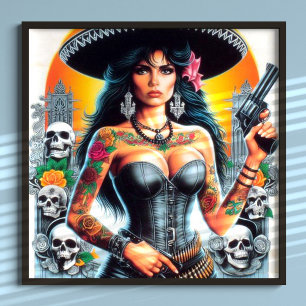 Poster Rapariga Mexicana Tatuada