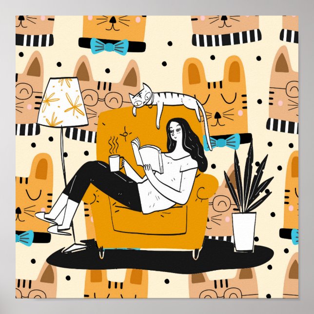 Poster Rapariga Moderna Lendo Arte Gráfico (Frente)