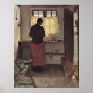 Pôster Rapariga na cozinha por Anna Ancher