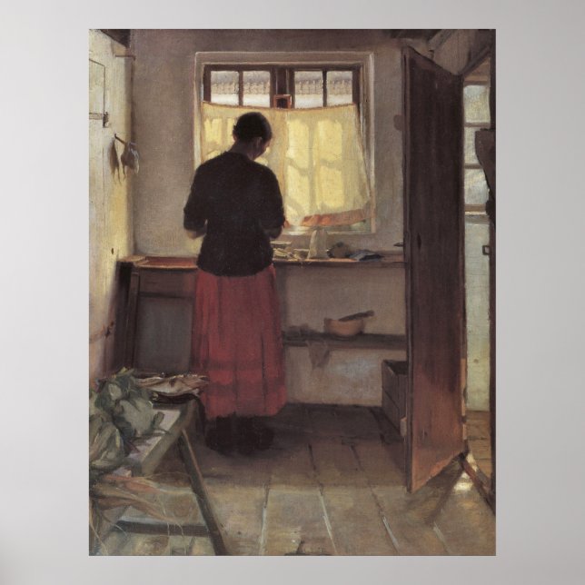 Pôster Rapariga na cozinha por Anna Ancher (Frente)