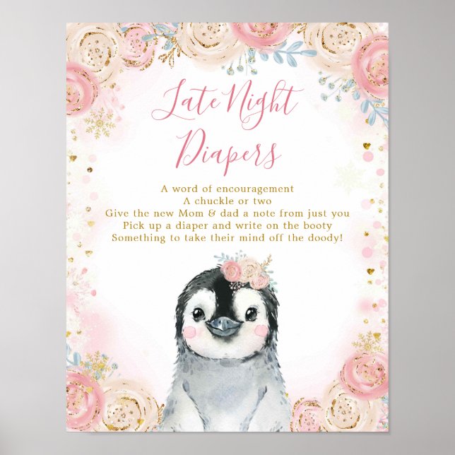 Poster Rapariga Pinguim Inverno Floco de Neve Fralda Notu (Frente)