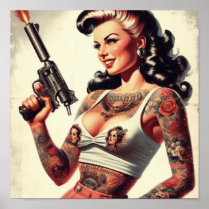 Poster Rapariga Quente De Tatuagem Na Escola Antiga