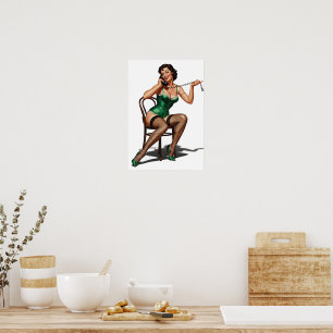 Poster Rapariga retrô com Calçados verdes