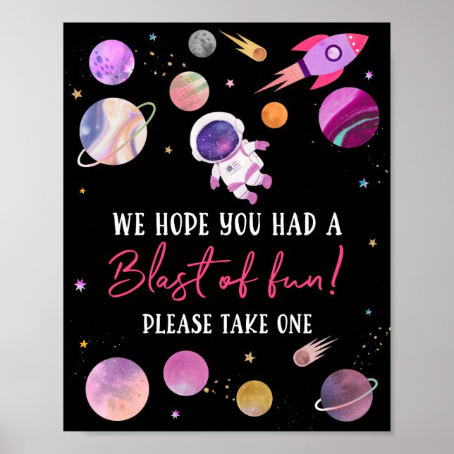 Poster Rapariga rosa Astronauta Blast of Fun Birthday Fav (Frente)