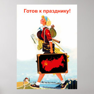 Poster Rapariga soviética pronta para um feriado na Rús
