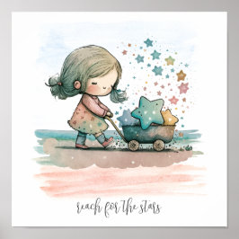 Poster Rapariga Stars Watercolor Nursery Wall Art
