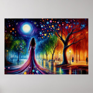Poster Rapariga surreal fantasia parque lunar arco-íris
