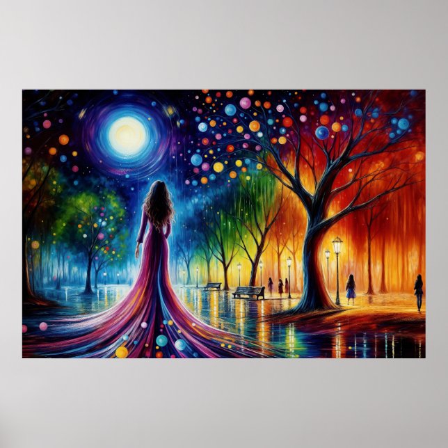 Poster Rapariga surreal fantasia parque lunar arco-íris (Frente)