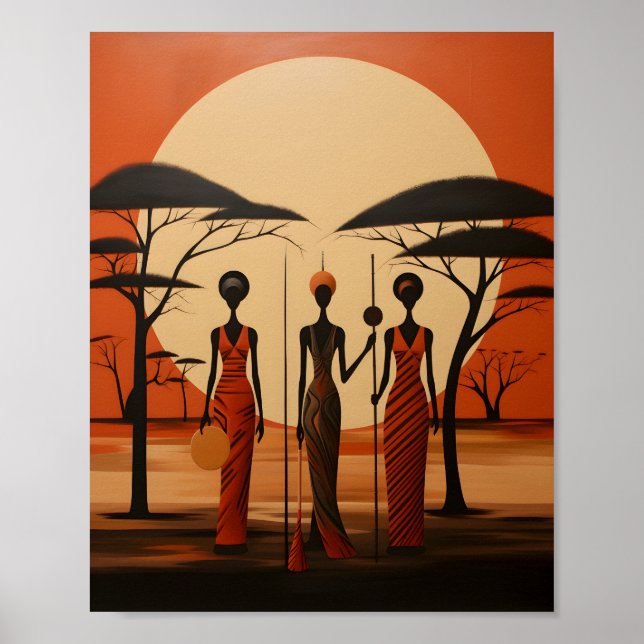 Poster Raparigas Africanas Ilustram Arte Africana Minimal (Frente)