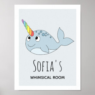 Poster Raparigas Cute Rainbow Narwha Cartoon Name