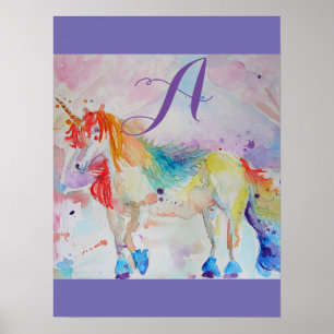Poster Raparigas Cute Rainbow Unicórn Watercolor Persona
