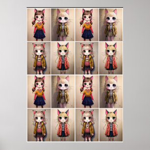 Poster Raparigas de Gato Whimsical (AI)