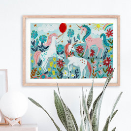 Poster Raparigas do arco-íris bonitinhas do Unicórnio