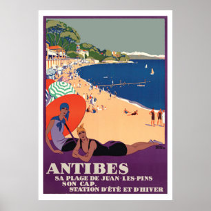 Poster Raparigas em Antibes Beach, França, Riviera franc