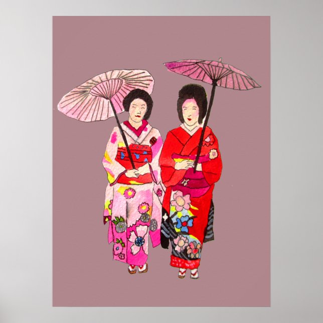 Poster Raparigas Geisha japonesas com arte original de gu (Frente)