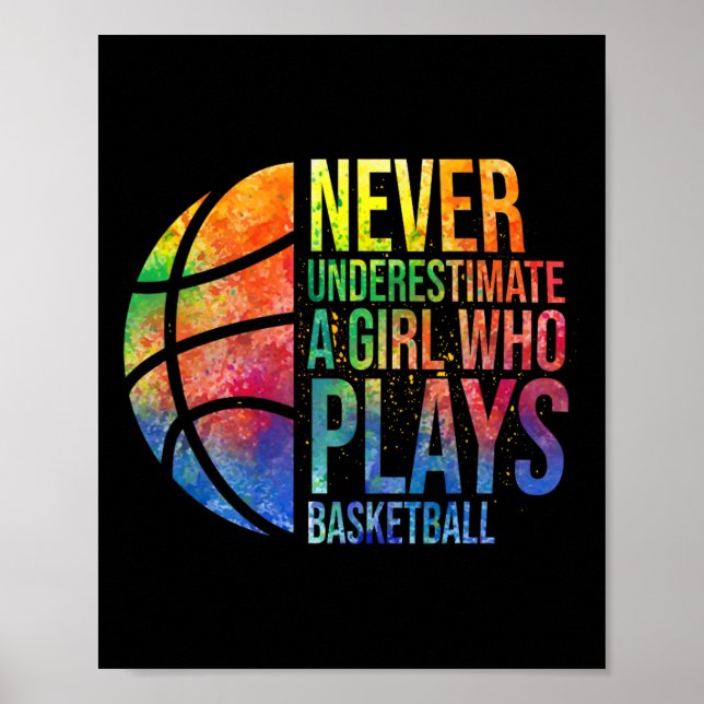 Poster Raparigas Hoops Nunca Subestimam Uma Garota Que Jo (Frente)
