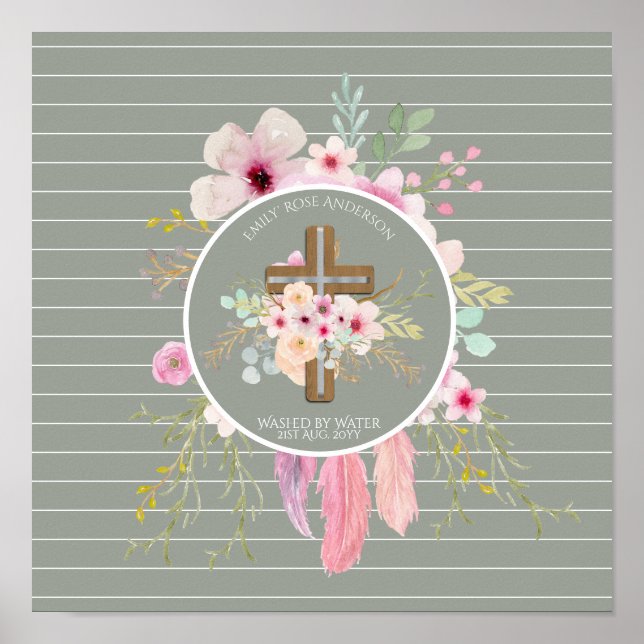 Poster Raparigas Personalizadas BAPTISM - Sage Floral Cro (Frente)