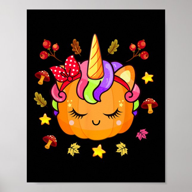 Poster Raparigas Pumpkin Cute Unicorn Pumpkin Fall Autumn (Frente)
