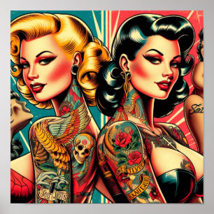 Poster Raparigas Tatuadas Pin-up