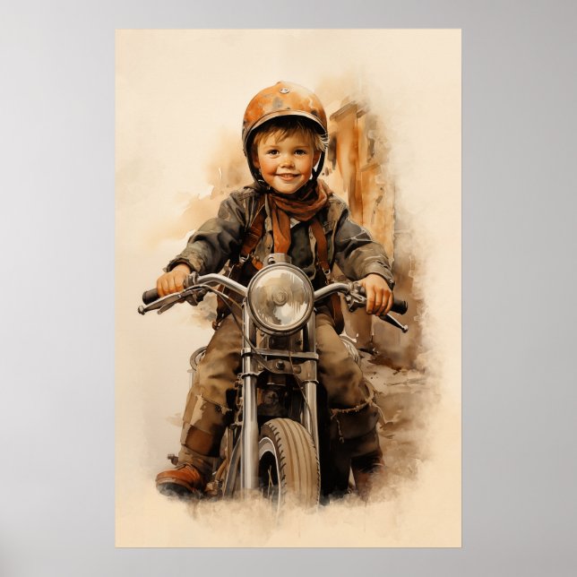 Poster Rapaz e morociclo da Vintage (Frente)