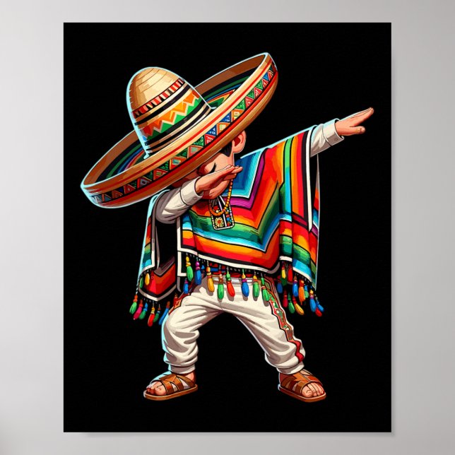Poster Rapaz Mexicano Dabbing Poncho Cinco De Mayo (Frente)