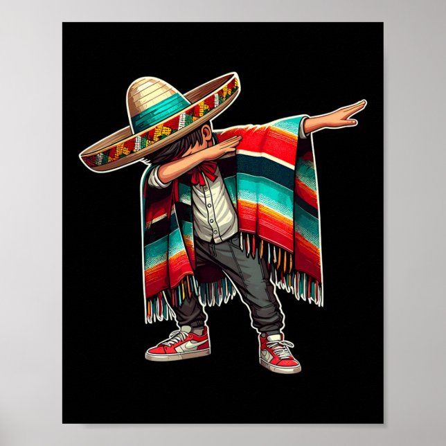 Poster Rapaz Mexicano Dabbing Poncho Funny Cinco De Mayo  (Frente)