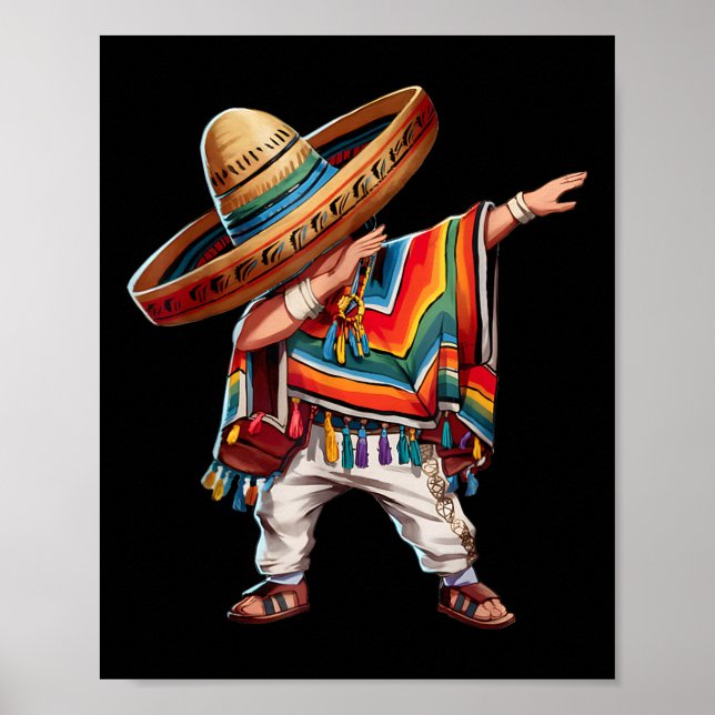 Poster Rapaz Mexicano Dabbing Poncho Funny Cinco De Mayo  (Frente)