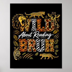 Poster Rapazes divertidos animal selvagem sobre lendo liv