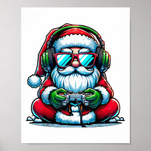 Poster Rapazes Gamer de Natal Video Game Papai Noel Natal