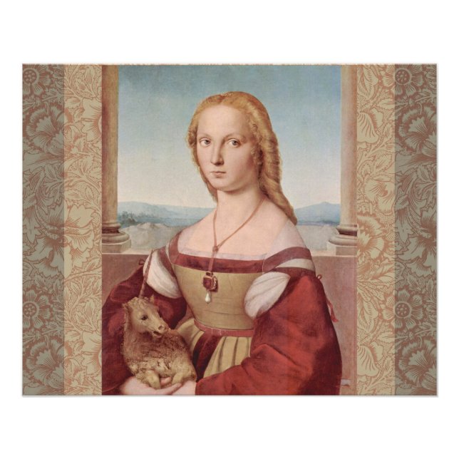 Pôster Raphael Dama e o Unicórnio Arte fina clássica (Frente)